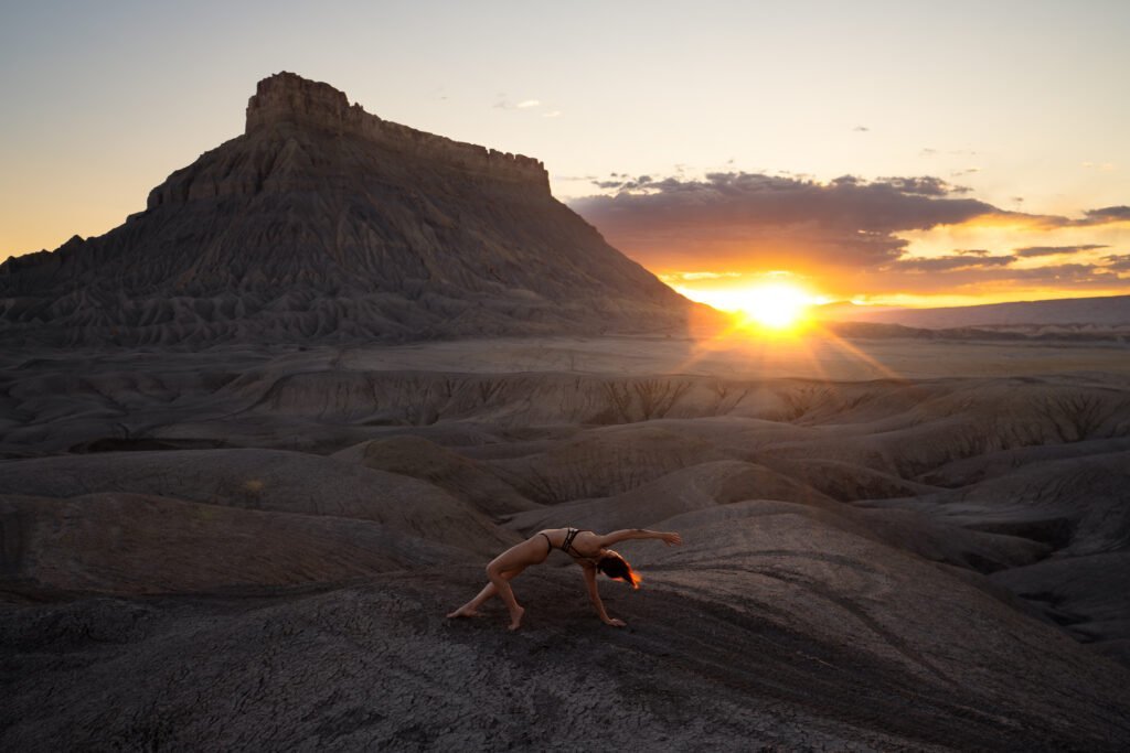Utah desert landscape sunrise sunset red rocks painted hills vistas nude model yoga beautiful