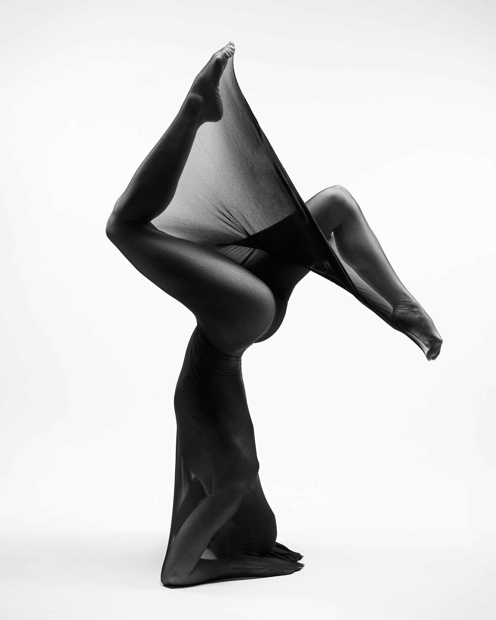 Kristy Jessica woman Model in tube sock coccoon yoga headstand fine art black and white