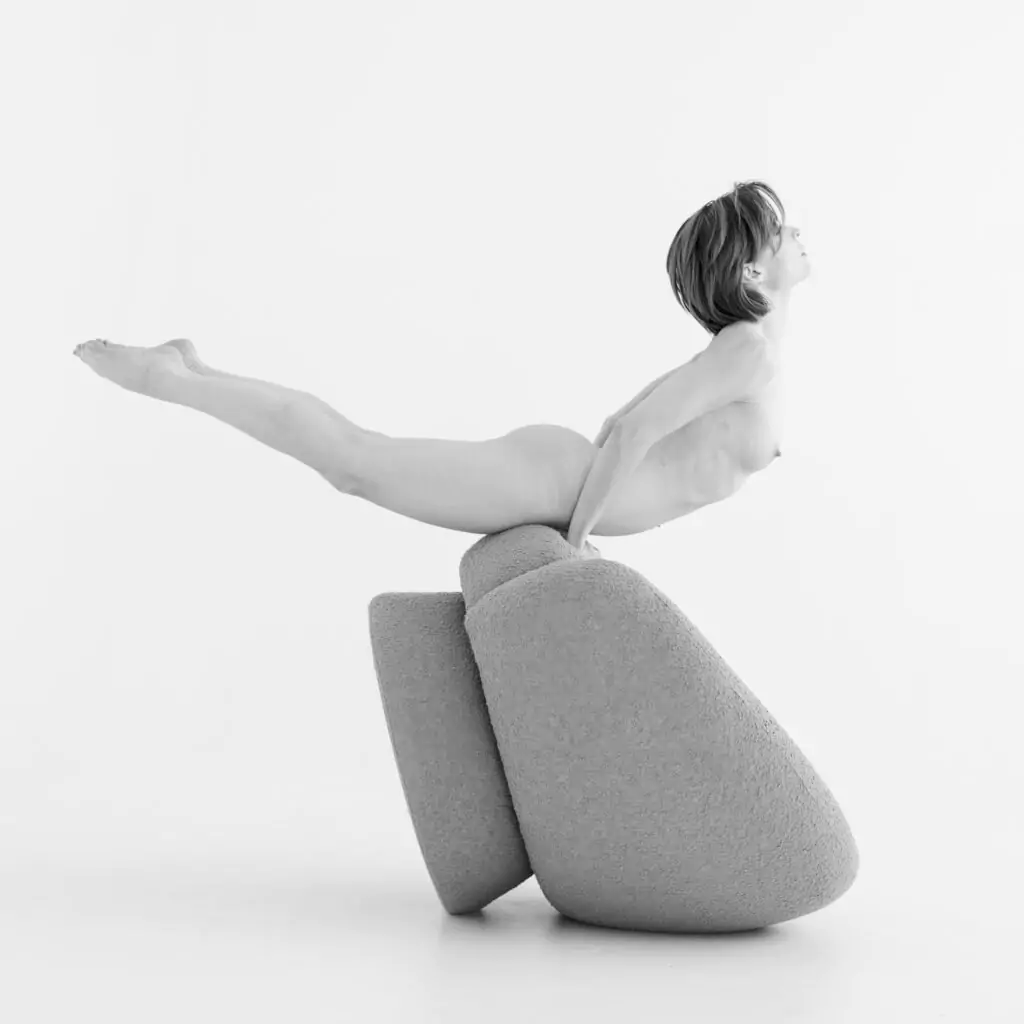 Kristy Jessica art nude model black and white slender athletic pose short hair