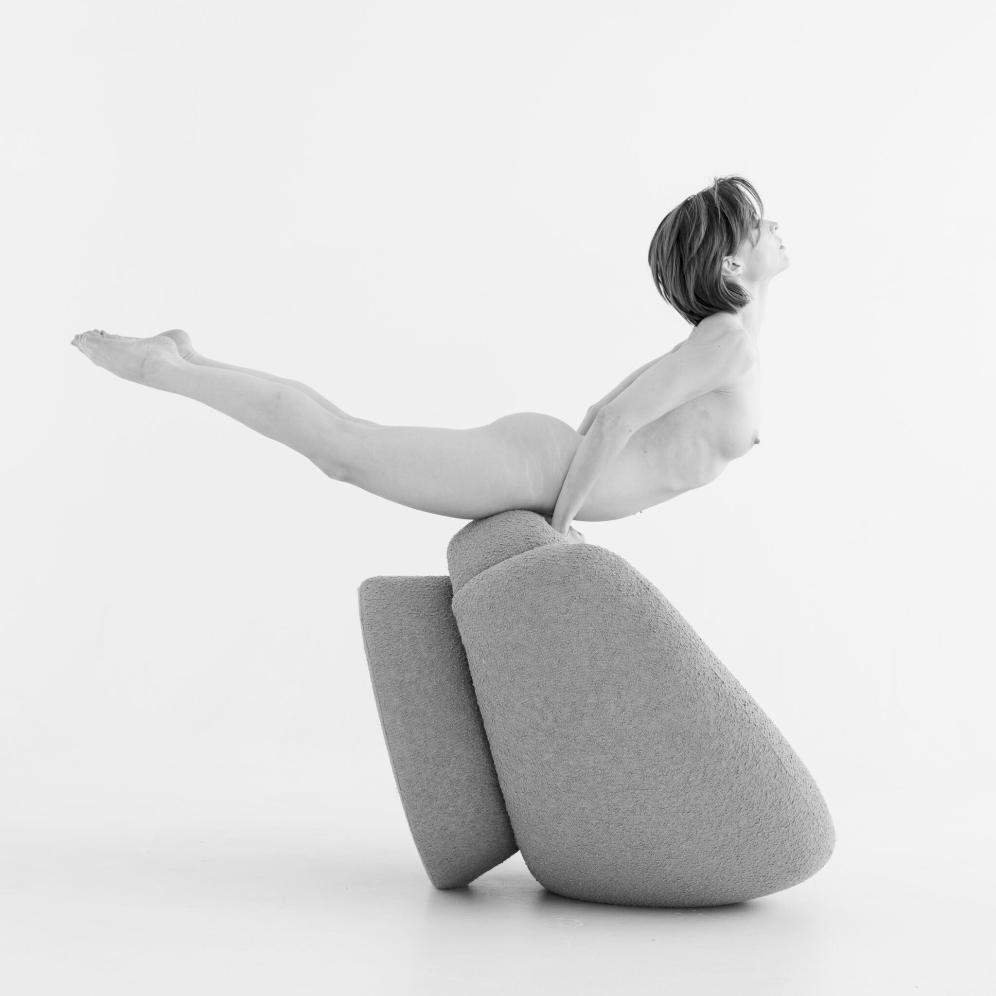 Kristy Jessica art nude model black and white slender athletic pose short hair