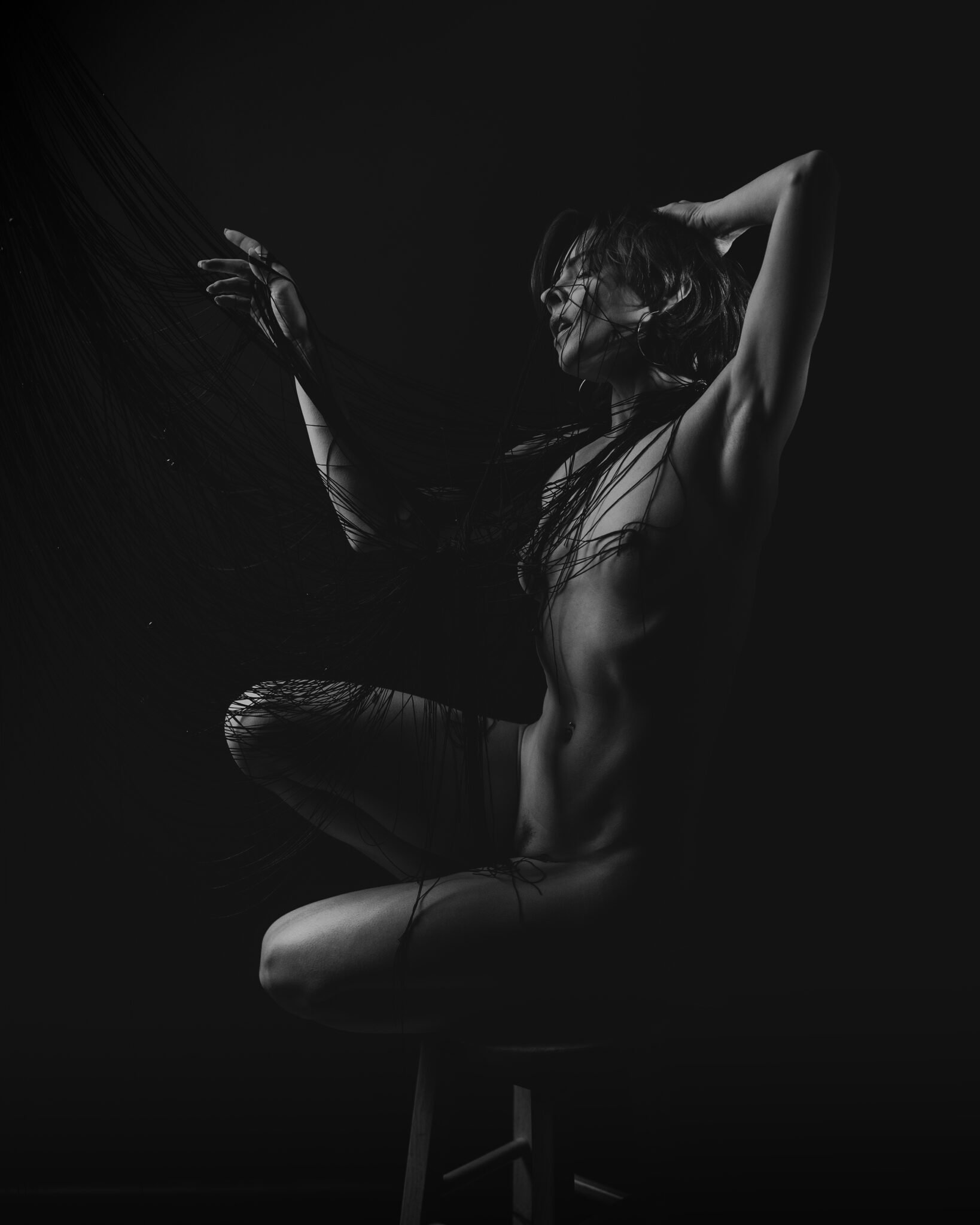 Kristy Jessica fine art black and white nude with strings