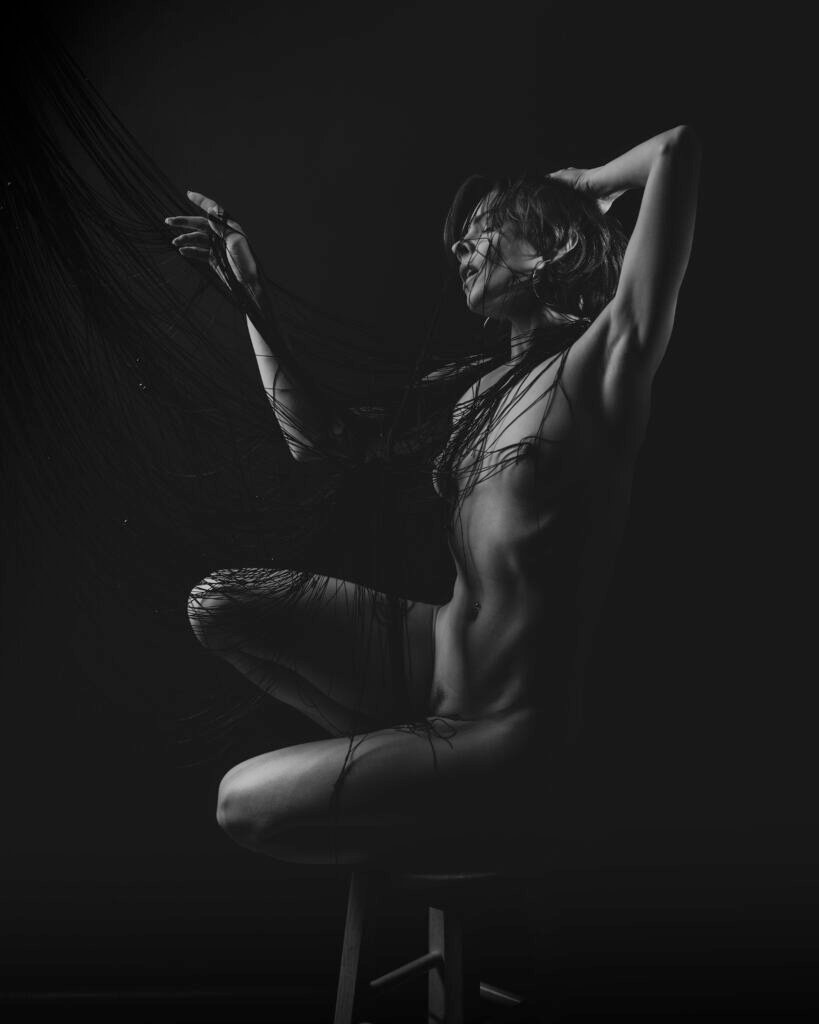 Kristy Jessica fine art black and white nude with strings