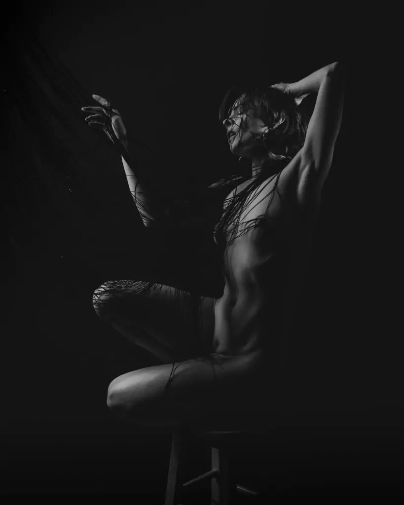 Kristy Jessica fine art black and white nude with strings